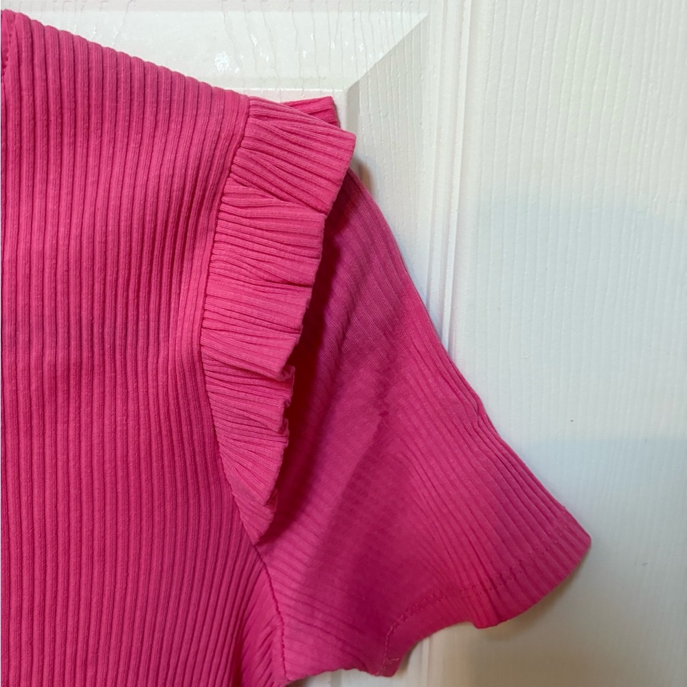 Zara Pink Ribbed ruffled Top - Picture 4 of 5